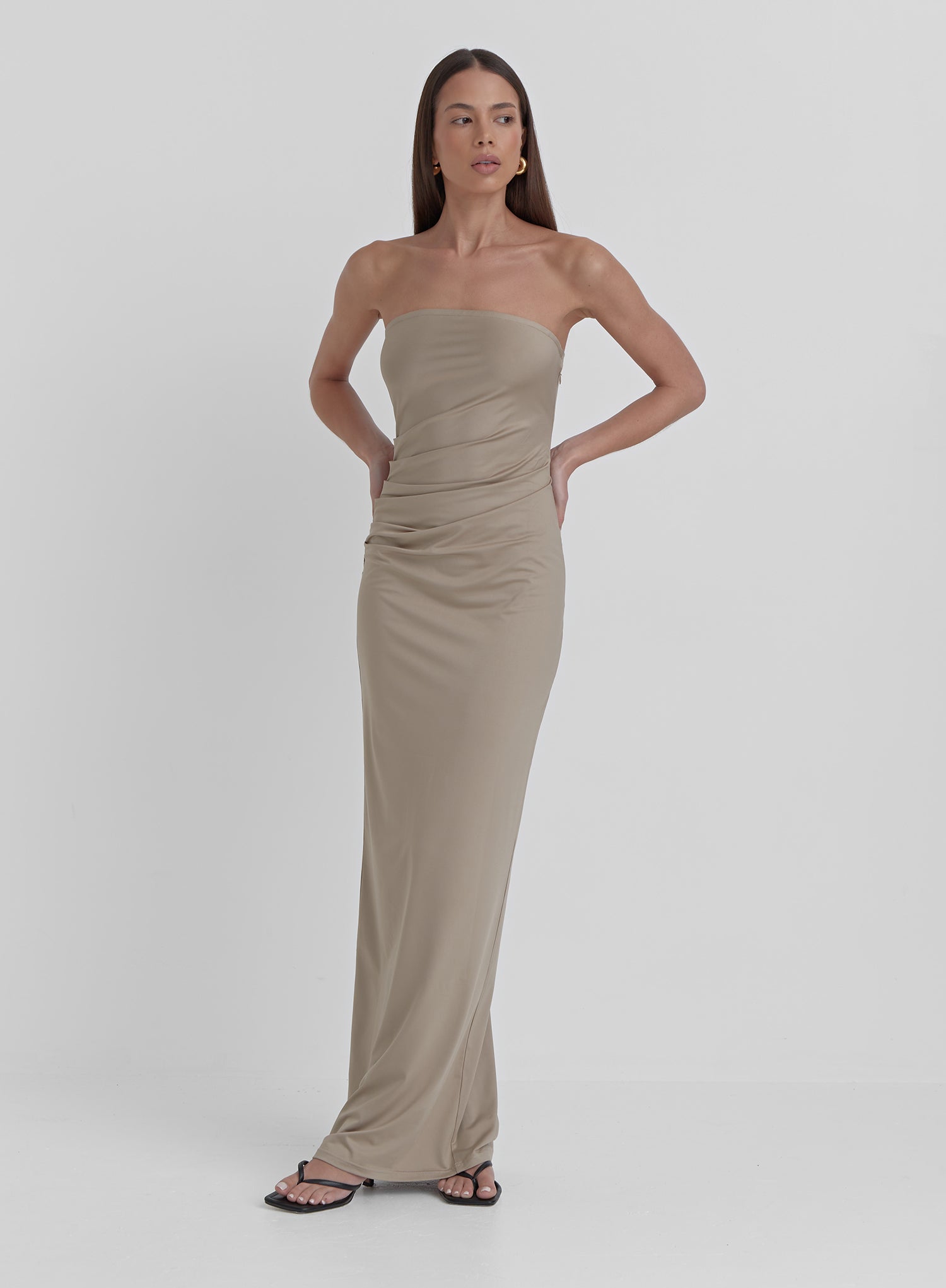 Beige Slinky Bandeau Mixaxi Dress